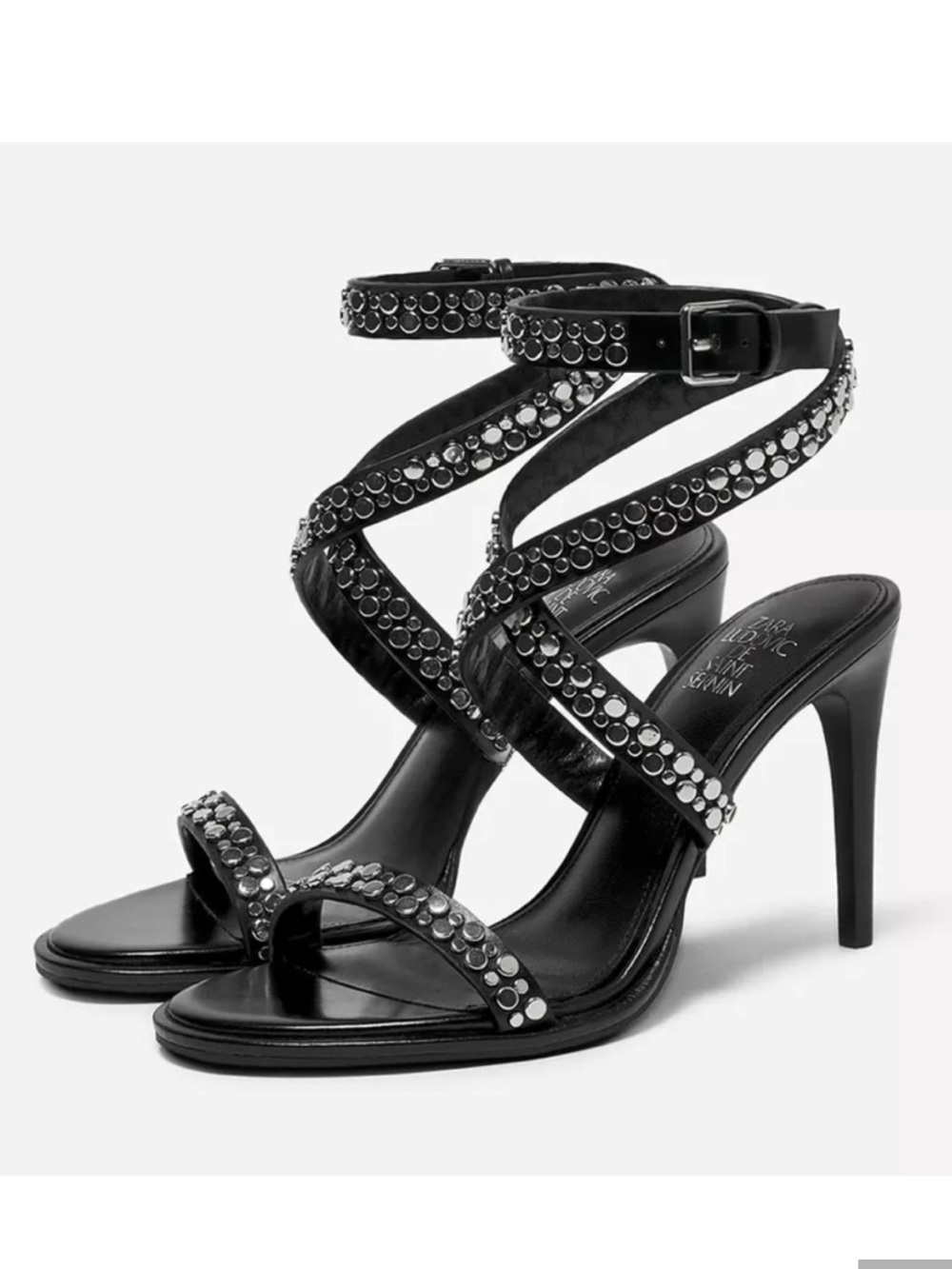 Zara sandals black leather genuine shoes studded Ludovic de saint Sernin 7.5 - Picture 3 of 6